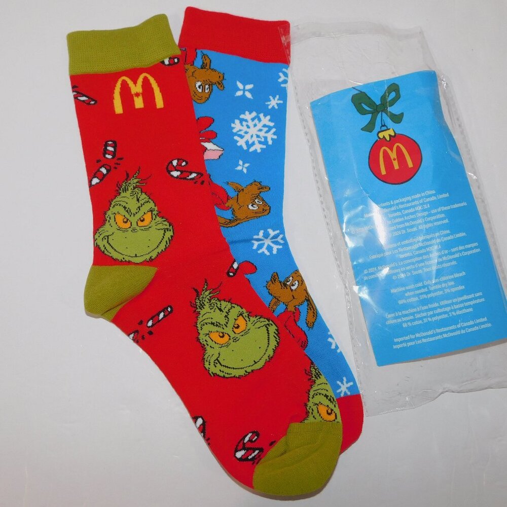 McDonalds Dr Seuss The Grinch Who Stole Christmas Grinch & Max Socks NEW Adult